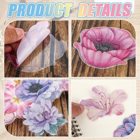 مجموعة ملصقات زهرية من 40 قطعة - وردة شفافة ، ثلاثية الأبعاد ، شارات جدار الفينيل المقاومة للماء لديكور المنزل و Scrapbooking in Kuwait
