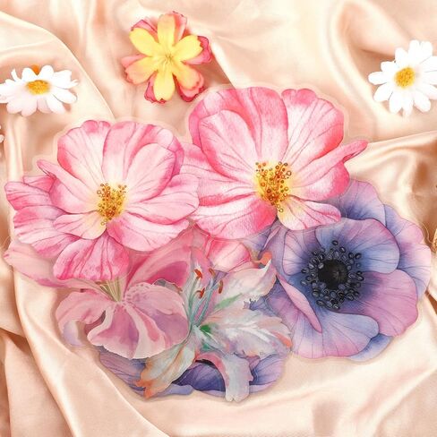 مجموعة ملصقات زهرية من 40 قطعة - وردة شفافة ، ثلاثية الأبعاد ، شارات جدار الفينيل المقاومة للماء لديكور المنزل و Scrapbooking in Kuwait