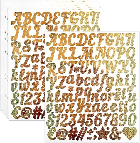 8 أوراق ملصقات حروف الذهب بريق 1 بوصة ملصقات أبجدية ذهبية وعدد ملصقات الفينيل لرسالة الأبجدية اللمعان لارتفاع الحرف اليدوية. in Kuwait