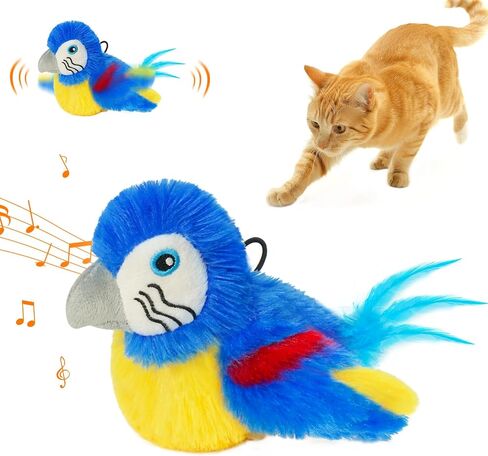 Cat Toys for Indoor Cats, Flapping Bird Cat Toy, Electric Simulated Chirping Bird Interactive Cat Toy with Flappy Wings, Rechargeable Touch Activated Cat Toys with Catnip and Feather - Bule in Kuwait