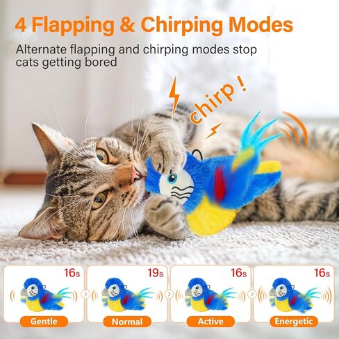 Cat Toys for Indoor Cats, Flapping Bird Cat Toy, Electric Simulated Chirping Bird Interactive Cat Toy with Flappy Wings, Rechargeable Touch Activated Cat Toys with Catnip and Feather - Bule in Kuwait