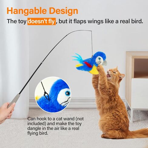 Cat Toys for Indoor Cats, Flapping Bird Cat Toy, Electric Simulated Chirping Bird Interactive Cat Toy with Flappy Wings, Rechargeable Touch Activated Cat Toys with Catnip and Feather - Bule in Kuwait