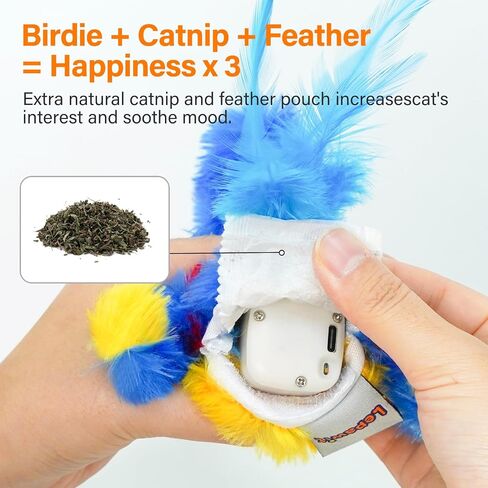 Cat Toys for Indoor Cats, Flapping Bird Cat Toy, Electric Simulated Chirping Bird Interactive Cat Toy with Flappy Wings, Rechargeable Touch Activated Cat Toys with Catnip and Feather - Bule in Kuwait