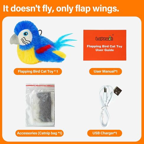 Cat Toys for Indoor Cats, Flapping Bird Cat Toy, Electric Simulated Chirping Bird Interactive Cat Toy with Flappy Wings, Rechargeable Touch Activated Cat Toys with Catnip and Feather - Bule in Kuwait
