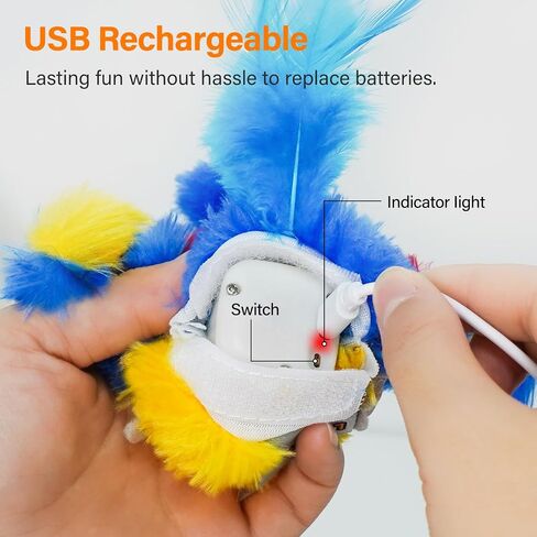 Cat Toys for Indoor Cats, Flapping Bird Cat Toy, Electric Simulated Chirping Bird Interactive Cat Toy with Flappy Wings, Rechargeable Touch Activated Cat Toys with Catnip and Feather - Bule in Kuwait