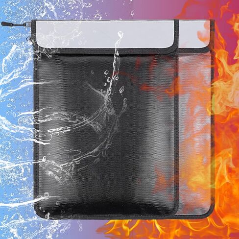 2 Pcs 5200°F Upgraded Fireproof Document Bag, Fire and Water Resistant Bag with Zipper for Documents, 15 x 11 Inch Waterproof Fireproof Money Bag for Important Document Storage Organizer(Black&Gray) in Saudi Arabia