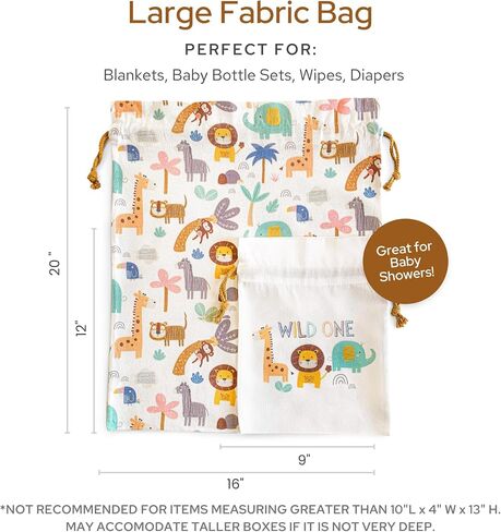 Gather & Knot Drawstring Gift Bags | 20" Large 12" Small | Premium Canvas | Reusable Fabric Wrap for Gender Neutral Baby Shower or Kids Birthday | Jungle Safari Gift Bags in Kuwait