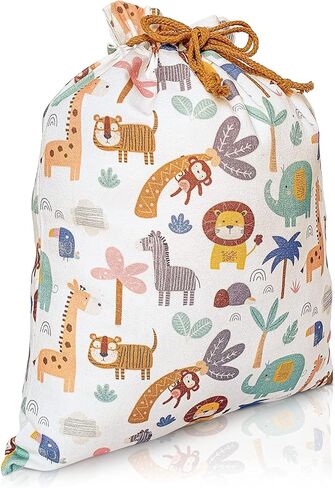 Gather & Knot Drawstring Gift Bags | 20" Large 12" Small | Premium Canvas | Reusable Fabric Wrap for Gender Neutral Baby Shower or Kids Birthday | Jungle Safari Gift Bags in Kuwait