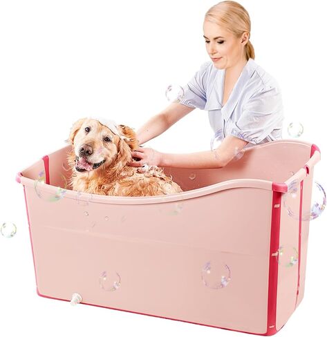 48.4Gal/220L Collapsible Pet Bathtub with Water Drain Plug Multi-Functional Collapsible Dog Bathtub for Bathing/Shower, Portable Laundry Basket-Foldable Bathing Tub-Storage Organizer（Blue） in Saudi Arabia