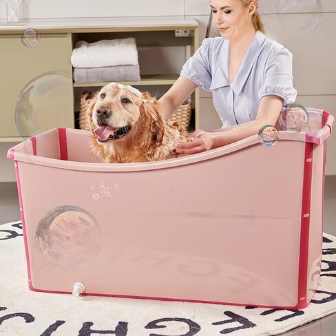 48.4Gal/220L Collapsible Pet Bathtub with Water Drain Plug Multi-Functional Collapsible Dog Bathtub for Bathing/Shower, Portable Laundry Basket-Foldable Bathing Tub-Storage Organizer（Blue） in Saudi Arabia