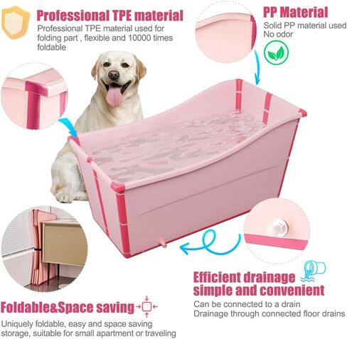 48.4Gal/220L Collapsible Pet Bathtub with Water Drain Plug Multi-Functional Collapsible Dog Bathtub for Bathing/Shower, Portable Laundry Basket-Foldable Bathing Tub-Storage Organizer（Blue） in Saudi Arabia