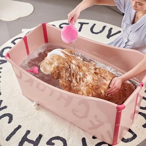 48.4Gal/220L Collapsible Pet Bathtub with Water Drain Plug Multi-Functional Collapsible Dog Bathtub for Bathing/Shower, Portable Laundry Basket-Foldable Bathing Tub-Storage Organizer（Blue） in Saudi Arabia