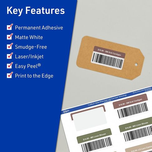 Avery TrueBlock Matte White Rectangle Labels with Sure Feed, 1" x 3", 400 Matte White Labels, Print-to-The-Edge, Laser/Inkjet Printable Labels, Great for Packaging and Product Labels in Saudi Arabia