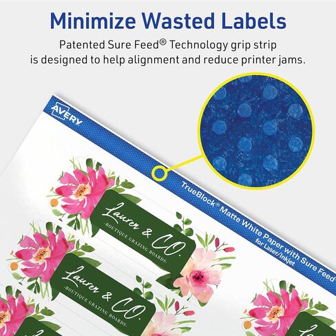 Avery TrueBlock Matte White Rectangle Labels with Sure Feed, 1" x 3", 400 Matte White Labels, Print-to-The-Edge, Laser/Inkjet Printable Labels, Great for Packaging and Product Labels in Saudi Arabia