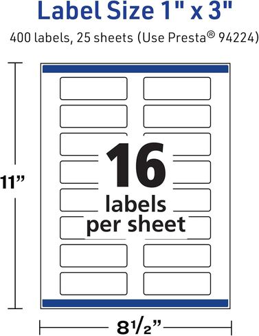 Avery TrueBlock Matte White Rectangle Labels with Sure Feed, 1" x 3", 400 Matte White Labels, Print-to-The-Edge, Laser/Inkjet Printable Labels, Great for Packaging and Product Labels in Saudi Arabia