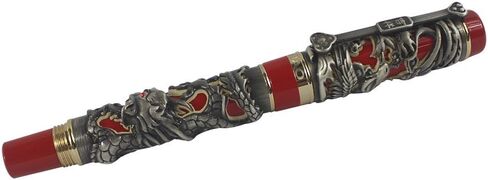Jinhao Rollerball Pen Dragon/Loong & Phoenix Antique Silver and Red Screw Cap in Kuwait