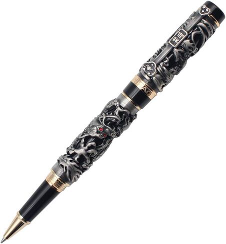 Jinhao Rollerball Pen Dragon/Loong & Phoenix Antique Silver and Red Screw Cap in Kuwait