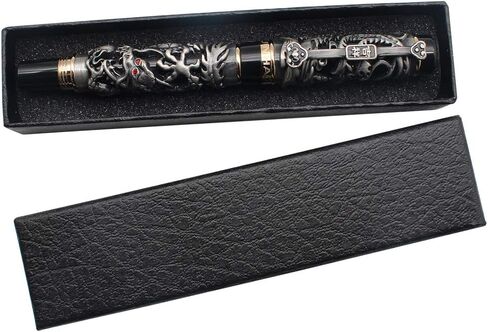 Jinhao Rollerball Pen Dragon/Loong & Phoenix Antique Silver and Red Screw Cap in Kuwait