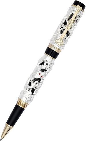Jinhao Rollerball Pen Dragon/Loong & Phoenix Antique Silver and Red Screw Cap in Kuwait