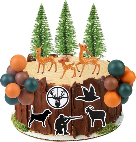 Cheereveal Hunting Theme Cake Decorations - Hunting Deer Tree Figures Cake Cupcake Toppers Ball Dessert Picks, Hunting Animal Theme Baby Shower Birthday Party Celebration Photo Props in Saudi Arabia