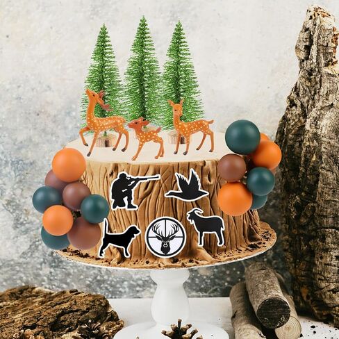 Cheereveal Hunting Theme Cake Decorations - Hunting Deer Tree Figures Cake Cupcake Toppers Ball Dessert Picks, Hunting Animal Theme Baby Shower Birthday Party Celebration Photo Props in Saudi Arabia