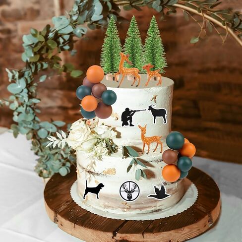 Cheereveal Hunting Theme Cake Decorations - Hunting Deer Tree Figures Cake Cupcake Toppers Ball Dessert Picks, Hunting Animal Theme Baby Shower Birthday Party Celebration Photo Props in Saudi Arabia
