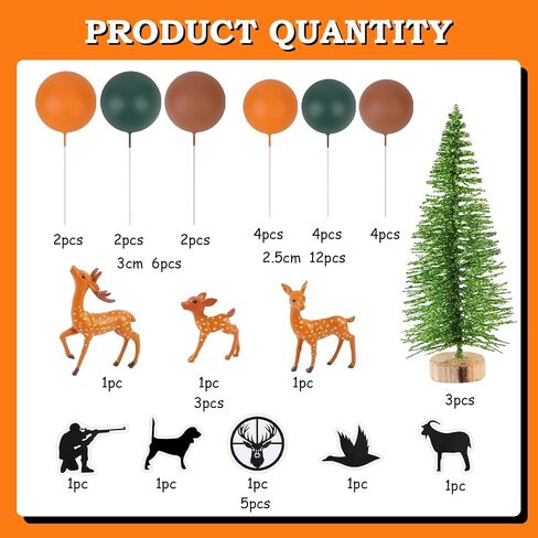 Cheereveal Hunting Theme Cake Decorations - Hunting Deer Tree Figures Cake Cupcake Toppers Ball Dessert Picks, Hunting Animal Theme Baby Shower Birthday Party Celebration Photo Props in Saudi Arabia