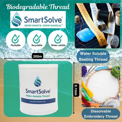Water-Soluble Thread | Dissolves Quickly in Warm Water | Biodegradable | Eco-Friendly | Quilting, Sewing, Crafts, Balloon String, Hanging Tags | 0.1mm x 200m Spool | White in Kuwait