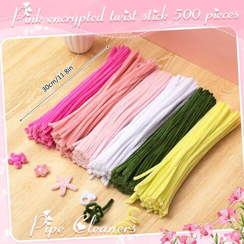 Peryiter 500 قطع منظفات الأنابيب ينبع Chenille 12 بوصة لوازم الحرف الكبرى للفنون الفنية والحرف الحرفية زخارف التغليف الهدايا الإبداعية (زهرة وردية ، 12 بوصة) in Kuwait