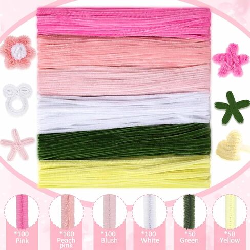 Peryiter 500 قطع منظفات الأنابيب ينبع Chenille 12 بوصة لوازم الحرف الكبرى للفنون الفنية والحرف الحرفية زخارف التغليف الهدايا الإبداعية (زهرة وردية ، 12 بوصة) in Kuwait