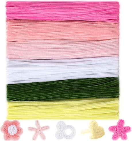 Peryiter 500 قطع منظفات الأنابيب ينبع Chenille 12 بوصة لوازم الحرف الكبرى للفنون الفنية والحرف الحرفية زخارف التغليف الهدايا الإبداعية (زهرة وردية ، 12 بوصة) in Kuwait