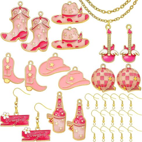 36 Pcs Cowboy Boots Western Charms for Jewelry Making, Enamel Cowgirl Hat Boot Pendant Charms for Necklace Bracelet Earrings Making Kit Jewelry Keychain Crafts DIY in Saudi Arabia