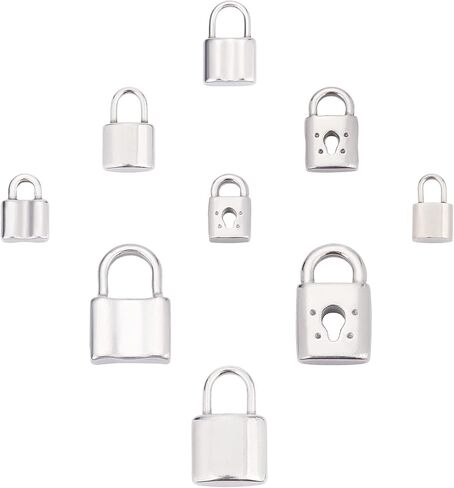 SUNNYCLUE 1 Box 9 Styles Silver Lock Charms Stainless Steel Padlock Pendants Mini Hollow Key Hole Lock Metal Charm for Valentine's Day Gifts Necklaces Earrings DIY Crafts Making Supplies in Saudi Arabia