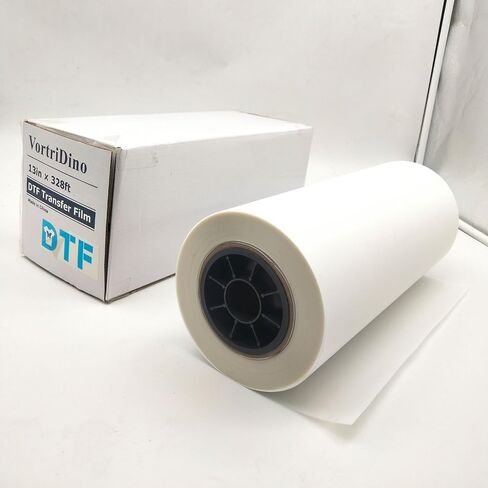 Vortridino DTF Film 13in x 328ft DTF Transfer Film Roll DTF Film Direct to Film Printing Hot Peel للطباعة المباشرة على القمصان النسيجية in Saudi Arabia