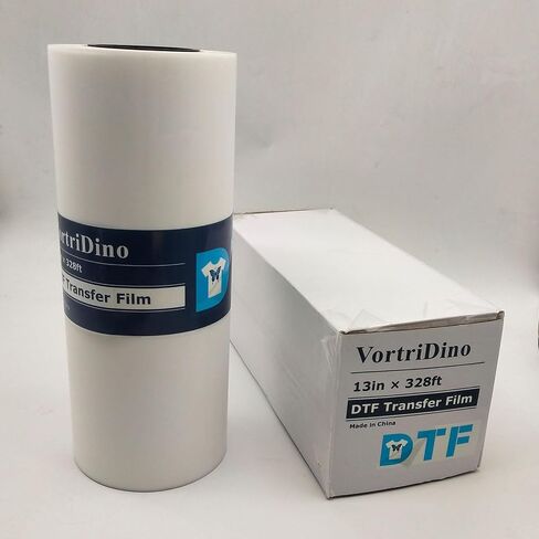 Vortridino DTF Film 13in x 328ft DTF Transfer Film Roll DTF Film Direct to Film Printing Hot Peel للطباعة المباشرة على القمصان النسيجية in Saudi Arabia