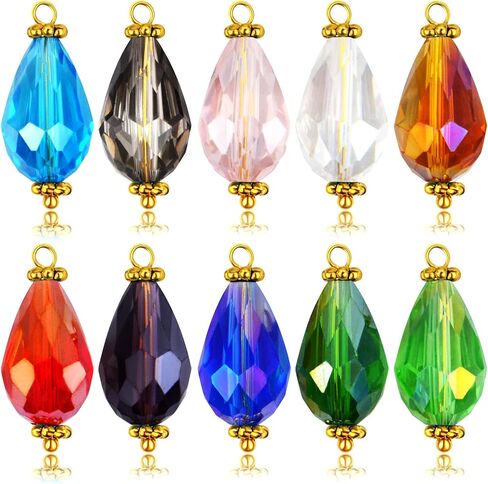 BronaGrand Crystal Dangle Pearl Charms Crackle Glass Drop Beads Pendants Charms with Filigree Flower Caps for DIY Earrings Necklace Bracelet Jewelry Making,10 Colors in Saudi Arabia