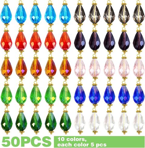 BronaGrand Crystal Dangle Pearl Charms Crackle Glass Drop Beads Pendants Charms with Filigree Flower Caps for DIY Earrings Necklace Bracelet Jewelry Making,10 Colors in Saudi Arabia