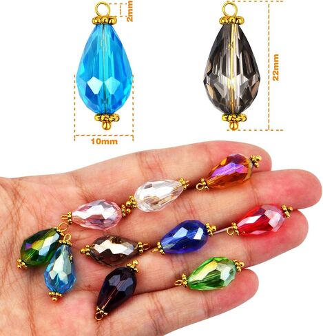 BronaGrand Crystal Dangle Pearl Charms Crackle Glass Drop Beads Pendants Charms with Filigree Flower Caps for DIY Earrings Necklace Bracelet Jewelry Making,10 Colors in Saudi Arabia