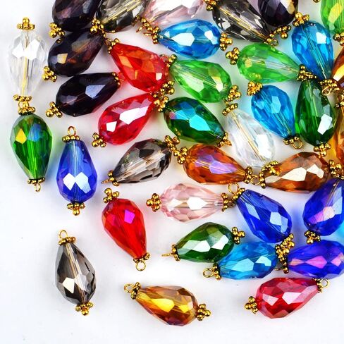 BronaGrand Crystal Dangle Pearl Charms Crackle Glass Drop Beads Pendants Charms with Filigree Flower Caps for DIY Earrings Necklace Bracelet Jewelry Making,10 Colors in Saudi Arabia