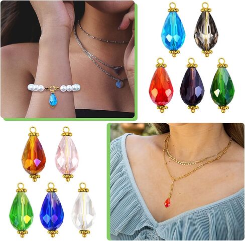 BronaGrand Crystal Dangle Pearl Charms Crackle Glass Drop Beads Pendants Charms with Filigree Flower Caps for DIY Earrings Necklace Bracelet Jewelry Making,10 Colors in Saudi Arabia