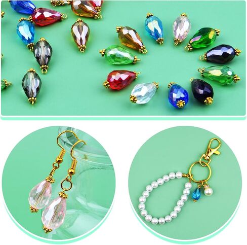 BronaGrand Crystal Dangle Pearl Charms Crackle Glass Drop Beads Pendants Charms with Filigree Flower Caps for DIY Earrings Necklace Bracelet Jewelry Making,10 Colors in Saudi Arabia