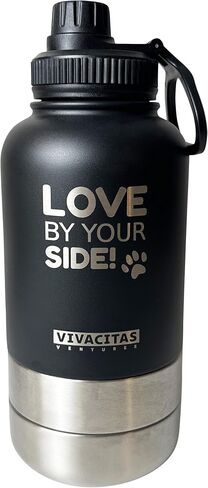 Pup Pak Portable Dog Water Bottle with Food Dispenser – Insulated Stainless Steel Travel Bottle, Large Pet Bowl, and Detachable Bowls for Hiking – Black in Saudi Arabia