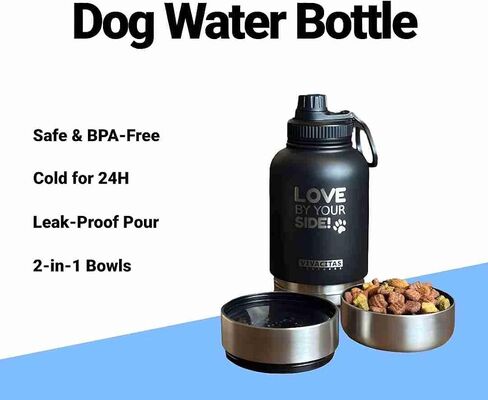 Pup Pak Portable Dog Water Bottle with Food Dispenser – Insulated Stainless Steel Travel Bottle, Large Pet Bowl, and Detachable Bowls for Hiking – Black in Saudi Arabia