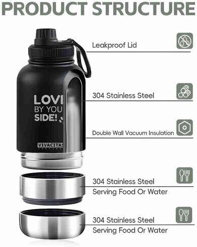 Pup Pak Portable Dog Water Bottle with Food Dispenser – Insulated Stainless Steel Travel Bottle, Large Pet Bowl, and Detachable Bowls for Hiking – Black in Saudi Arabia