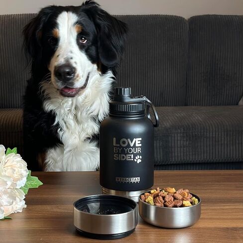 Pup Pak Portable Dog Water Bottle with Food Dispenser – Insulated Stainless Steel Travel Bottle, Large Pet Bowl, and Detachable Bowls for Hiking – Black in Saudi Arabia