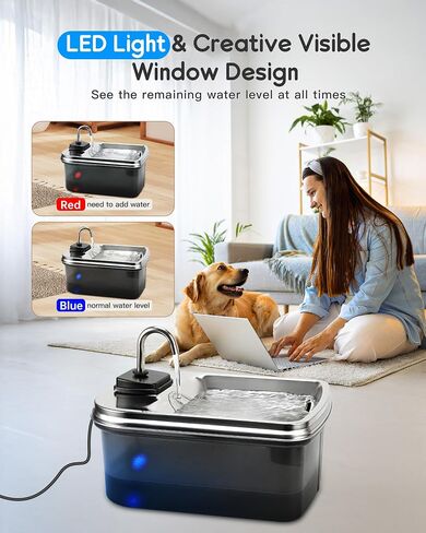 7.5L/254 أوقية نافورة ماء الكلب مع 4 مرشحات ، موزع مياه للحيوانات الأليفة من الفولاذ المقاوم للصدأ للكلاب الكبيرة ، الكلب الأوتوماتيكي الكلب شرب الكلب الموزع ، سهلة التنظيف والهدوء in Kuwait