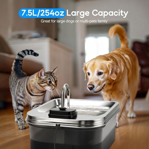 7.5L/254 أوقية نافورة ماء الكلب مع 4 مرشحات ، موزع مياه للحيوانات الأليفة من الفولاذ المقاوم للصدأ للكلاب الكبيرة ، الكلب الأوتوماتيكي الكلب شرب الكلب الموزع ، سهلة التنظيف والهدوء in Kuwait