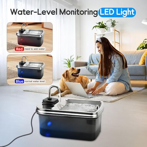 7.5L/254oz Dog Water Fountain with 4 Filters, Stainless Steel Pet Water Dispenser for Large Dogs, Large Automatic Dog Water Drinking Fountain Dog Water Bowl Dispenser, Easy to Clean, Quiet Pump in Kuwait