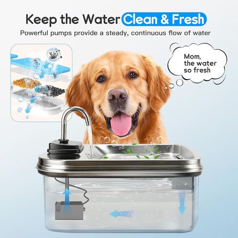 7.5L/254oz Dog Water Fountain with 4 Filters, Stainless Steel Pet Water Dispenser for Large Dogs, Large Automatic Dog Water Drinking Fountain Dog Water Bowl Dispenser, Easy to Clean, Quiet Pump in Kuwait