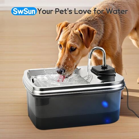7.5L/254oz Dog Water Fountain with 4 Filters, Stainless Steel Pet Water Dispenser for Large Dogs, Large Automatic Dog Water Drinking Fountain Dog Water Bowl Dispenser, Easy to Clean, Quiet Pump in Kuwait